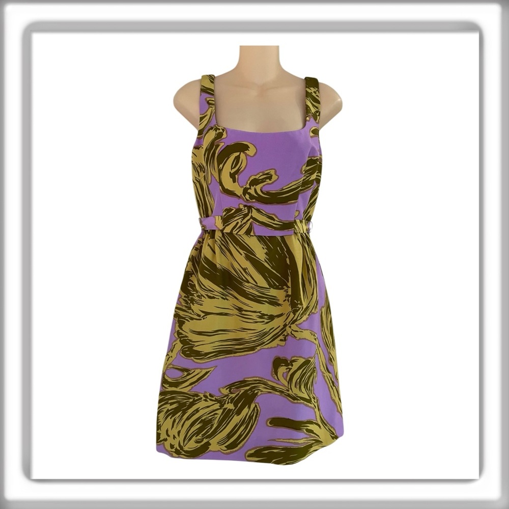 Milly of New York Lavender and Olive Green Print Mini Dress